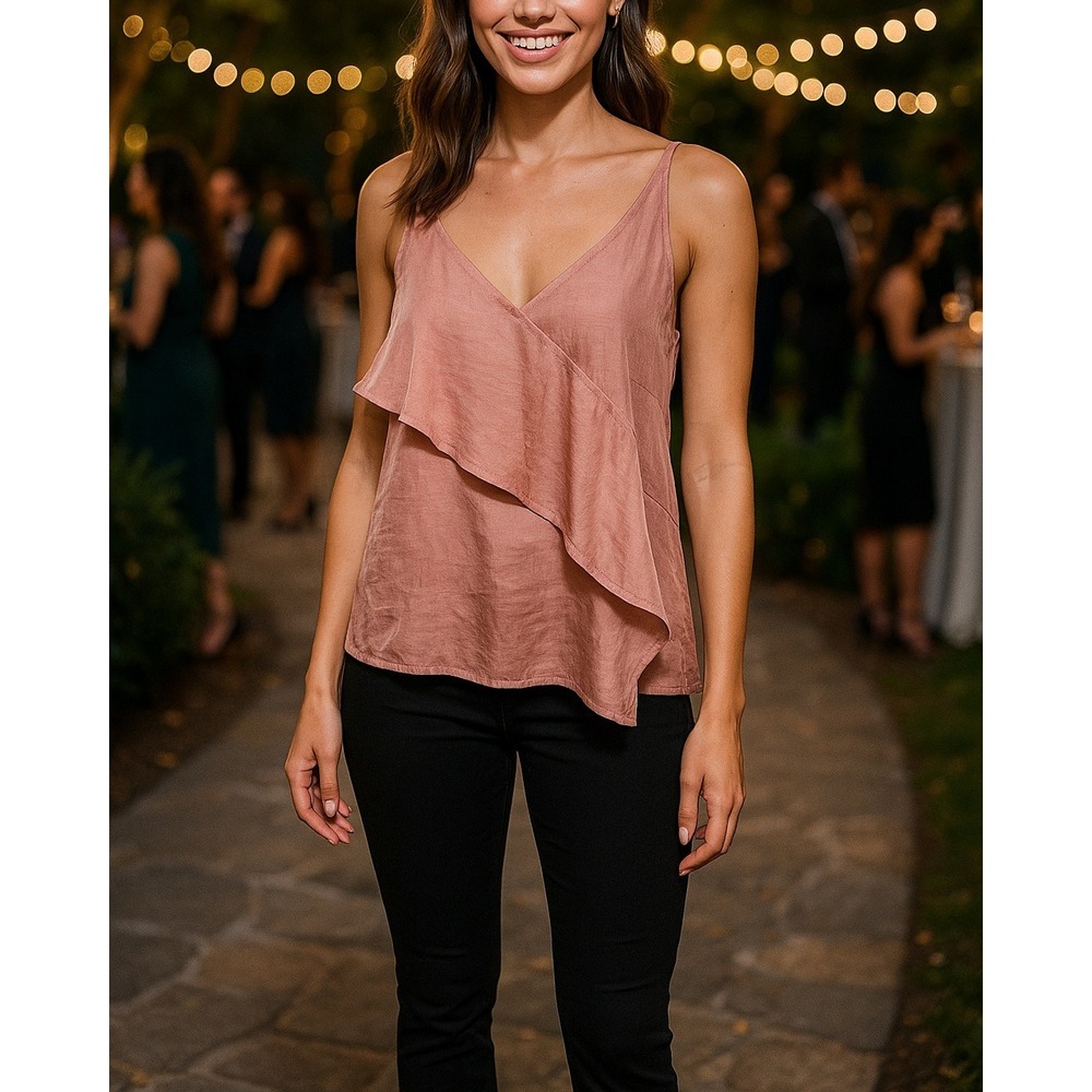 Abound Pink Adobe Layered Cami Top Sleeveless V-Neck Casual Blouse‎ L